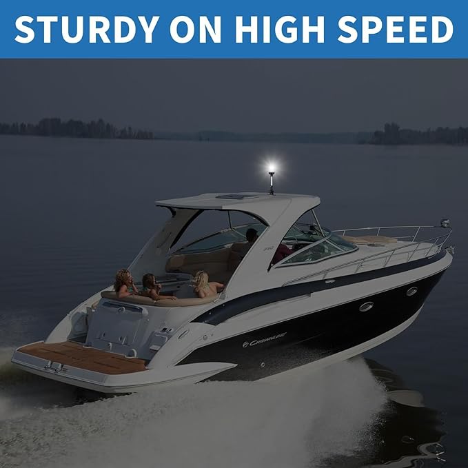 Obcursco Boat Stern Lights, 2NM 360° LED Anchor Light, IP67 Waterproof Bimini Top Lighting, Fold-Down White Navigation Lighting for Pontoon, Marine, Yacht, and Fishing Boats(12'' Horizontal Swing)