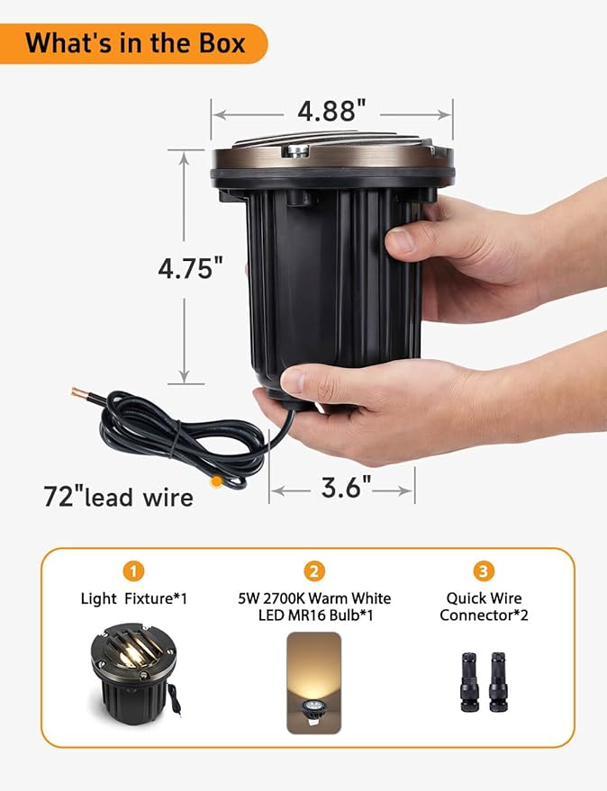 Gardenreet Outdoor Low Voltage Well Lights - Brass 12V LED Replaceable Bulb In-Ground Lighting, Low Voltage Grated Top Fixture, Antique Bronze for House Patio Backyard with 2700K Warm White MR16 Bulb