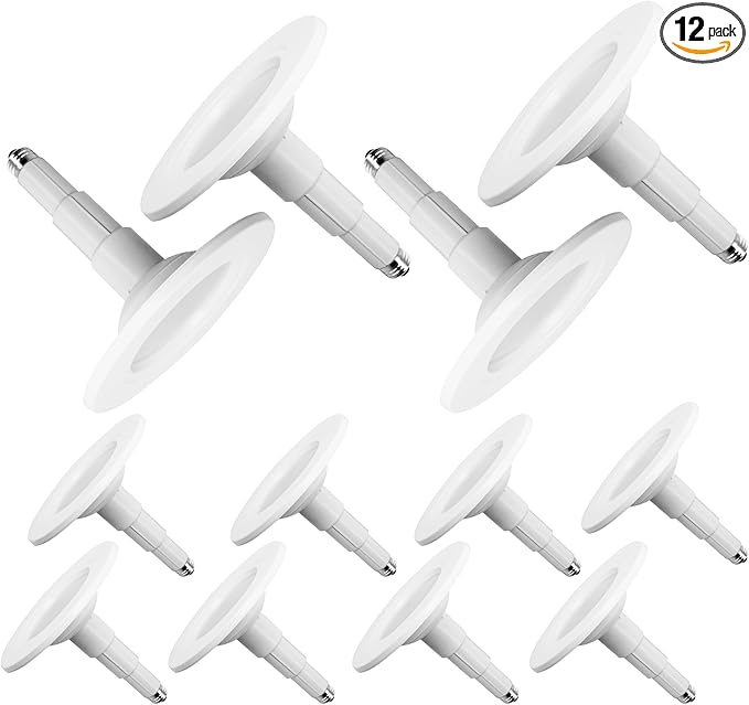 Jolux Adjustable Recessed Lighting Retrofit Kit for 5/6 Inch Can Lights - 12 Pack LED Downlight with Telescoping Rod,3000K Warm White, 800LM, Dimmable, Screw-in Install, ETL Damp Rated, Flat Trim