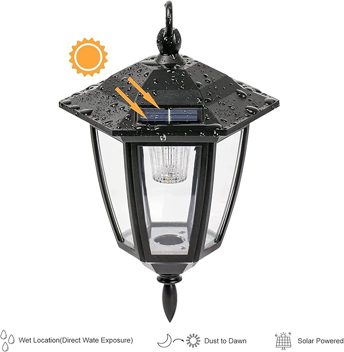 Viewsun 34 Inch Hanging Solar Lights, Shepherd Hook Lights with 2 Shepherd Hooks Waterproof Outdoor Decorative Solar Lantern Lights for Garden Decor, Patio, Backyard, Pathway, 6PACK