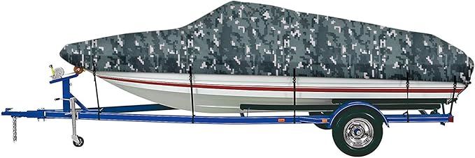 iCOVER Trailerable Boat Cover- 14'-16' 800D Water Proof Heavy Duty, Fits V-Hull, Fish&Ski, Pro-Style, Fishing, Utiltiy, Runabout, Bass Boats, up to 14ft-16ft Long and 68" Wide