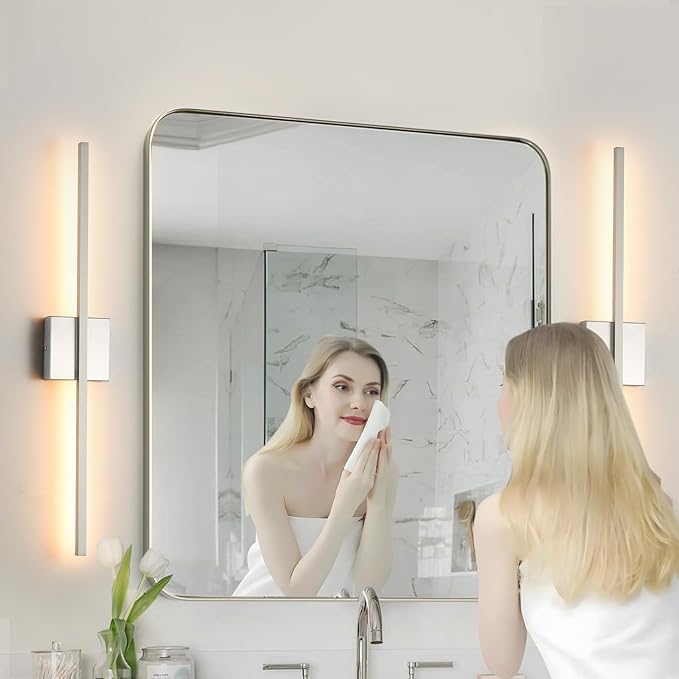 Wall Sconces Set of Two,LED Hardwired Dimmable Wall Sconce,Nickel Bedroom Sconces Set of 2 for Bathroom, Living Room, Bedroom, Hardwired 3000K 28 Inch (2 Pack)