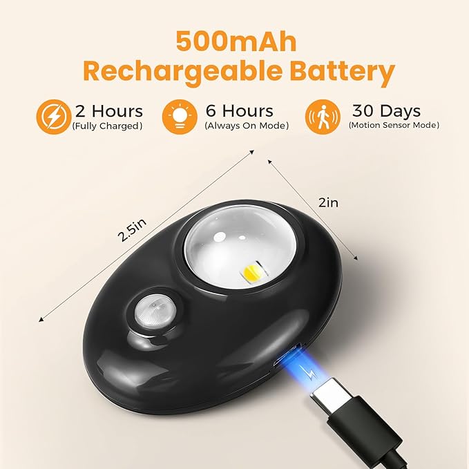 Motion Sensor Puck Lights, 3 Color Temps Dimmable Under Cabinet Lighting indoor, LED Wireless Rechargeable Magnetic Closet Light for Drawer, Shelf, Wardrobe, Kitchen, Hallway (Black, 4 Pack)