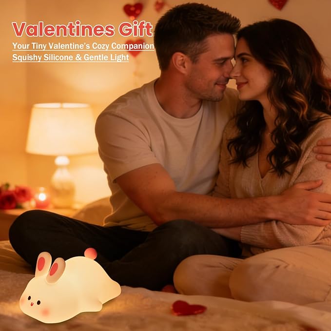 Big Face Rabbit Silicone Night Light, Squishy Bunny Lamp with Touch Control, 30-Min Timer, Rechargeable Kids Night Light for Bedroom Nursery, [Valentines Gifts]