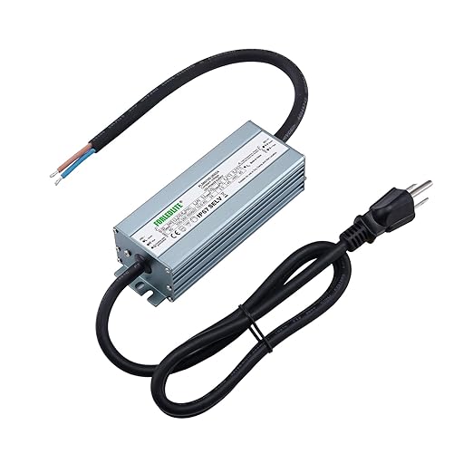 Wide Input 100~265V AC to DC 24V 60W Output IP67 Waterproof Constant Low Voltage LED Power Supply Transformer Driver with Preparation Input Plug for Outdoor Indoor LED Lights