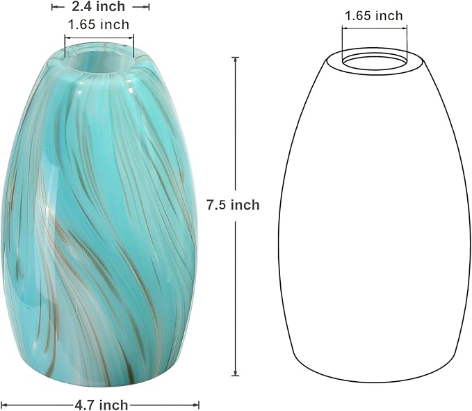 Oval Glass Lamp Shade Only Art Glass Shades for Kitchen Island pendant Lights Glass Lamp Covers Light Fixture Replacement aqua color for Mini Pendant Ceiling Lights Chandelier