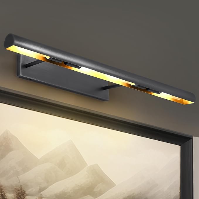 Black Picture Lights for Wall, 24inch Brone Picture Light Hardwired, Art Light 270° Rotatable Picture Frame Lights for Painting Display Artwork,Warm White 2700k Dimmable Bathroom Vanity Light