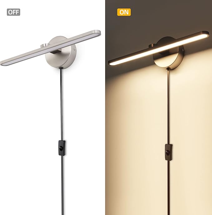 MantoLite LED Vanity Lighting Fixtures, 16inch Wall Mounted Plug in Light Fixtures Bathroom Over Mirror Lamp Modern Home Bedside Wall Picture Lamps Sconces, 12W 3000K Nickel Make-up Mirror Front Lamp
