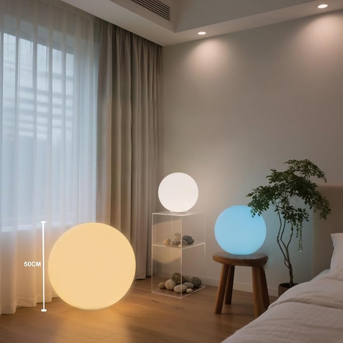 20-inch Large LED Globe Orb Light, Rechargeable LED Ball Light, Dimmable 16 RGB Colors Globe Floor Lamp w/Remote, Indoor/Outdoor Waterproof Glowing Orb Mood Lamp for Home Garden Patio Party