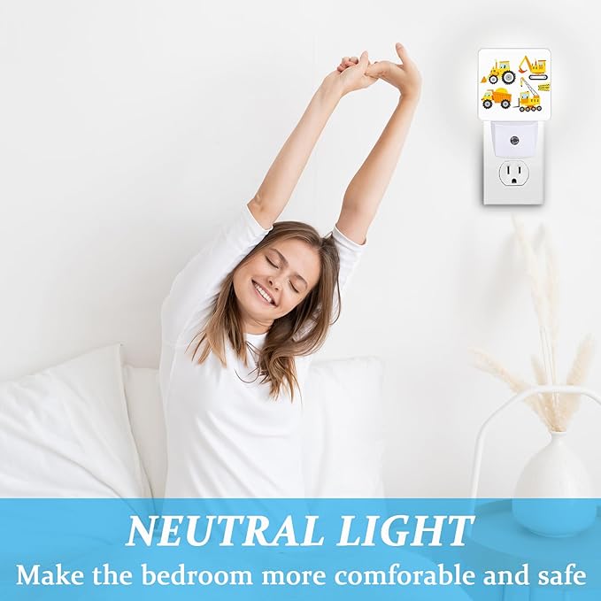 Cartoon Truck Night light, Plug-into Wall Machinery Excavator Building Machine Boy Car Toy Nightlight Lamp with Dusk to Dawn Sensor, Led Lamp 0.5W Energy Efficient for Boys Girls Adults Home Decor