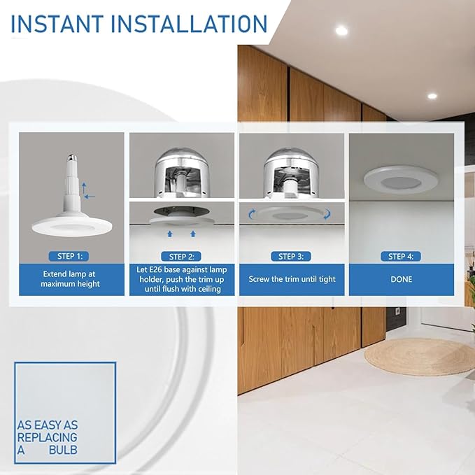 Jolux 4-Pack 5/6 Inch Retrofit Led Can Lights Adjustable Retrofit Downlight,Recessed Light Flat Trim,8.5W=40W, 650 Lumens 5000K Daylight, Dimmable,ETL Damp Rated, E26 Screw Base,Easy Install.…