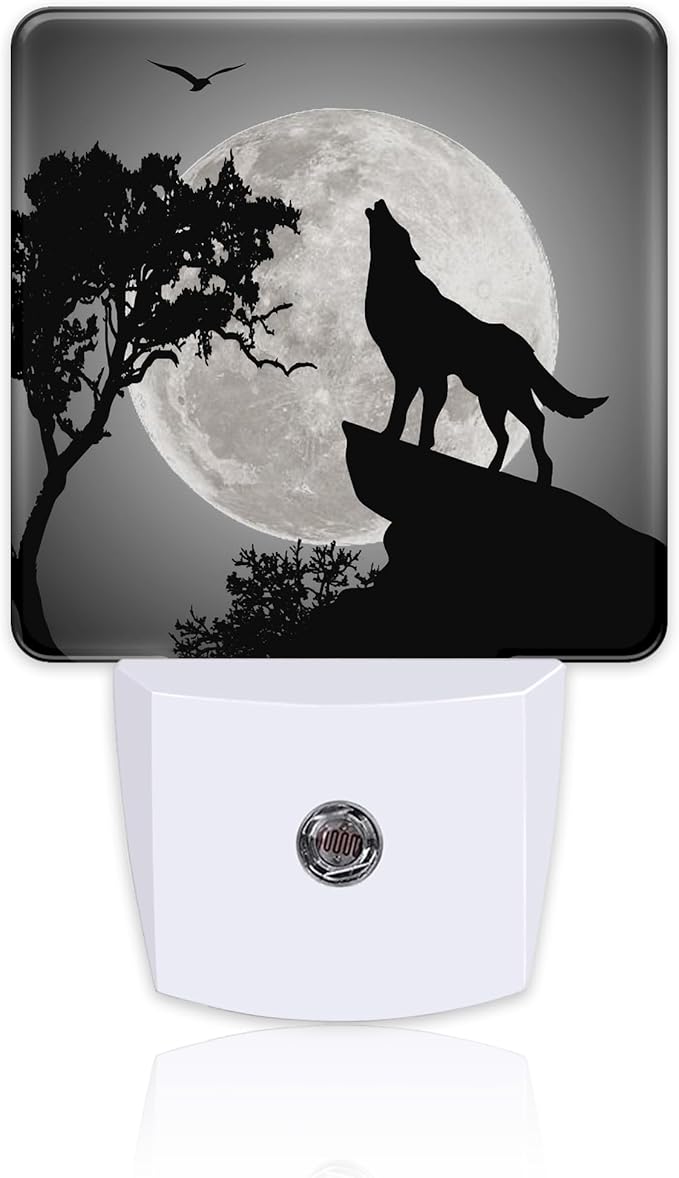 Full Moon with Howling Wolf Night Light for Kids,Majestic Wolf Under Serene Moonlight Night Light Plug in with Dusk to Dawn Sensor,0.5w Energy Saving Nightlight for Hallway Stairway Kitchen Bedroom