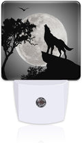 Full Moon with Howling Wolf Night Light for Kids,Majestic Wolf Under Serene Moonlight Night Light Plug in with Dusk to Dawn Sensor,0.5w Energy Saving Nightlight for Hallway Stairway Kitchen Bedroom