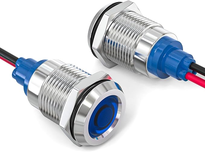 GASHER 5 PCS Energy Saving Indicator Light, LED Light 12V/24V/110V 20mA Panel Mount Light, Mounting Hole Size 12mm(1/2 inch) Blue LED (12V)