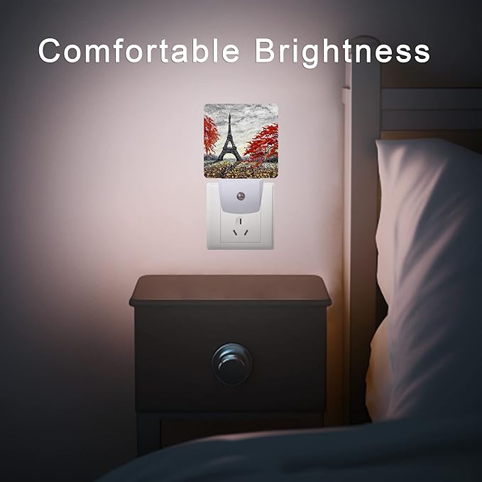 Eiffel Tower Night Light,Paris Spring Red Plug in Night Lights 0.5W Sleep Friendly for Boys Girls Led Night Light Dusk to Dawn Sensor Nightlight for Stairway/Hallway/Kitchen