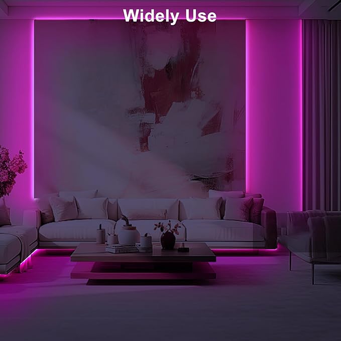 32.8ft Pink COB Led Strip Lights with RF Remote, Dimmable Bright Adhesive Indoor Led COB Light Strip for Cabinet, Painting, Room, Bed