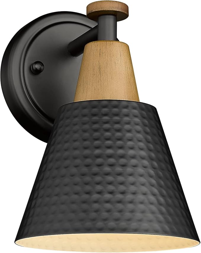 FEMILA Black Wall Sconces, Rustic Industrial Wall Lamps, 1-Light Sconces Wall Lighting with Hammered Metal Shade, Bathroom Vanity Light Fixture for Bedroom Living Room Kitchen,4FG59B BK