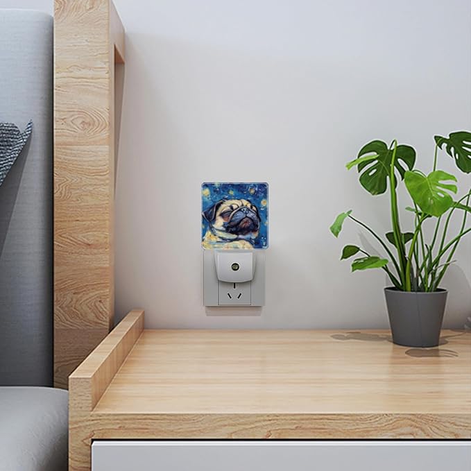 LED Night Lights Plug into Wall,Starry Night Snoring Pug Decorative Night Lights Plug into Wall with Auto Light Sensor for Boys Girls Bedroom Decorative Nightlight Led Lamp