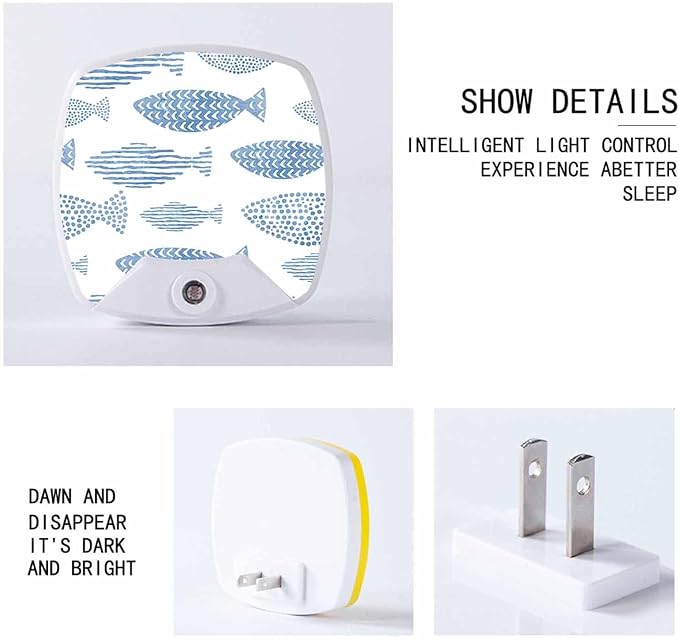 LED Square Night Light,Watercolor Fish LED Night Light Plug into Wall with Dusk to Dawn Light Sensor White Energy Efficient Nightlight for Bedroom Bathroom Hallway Living Room Kitchen