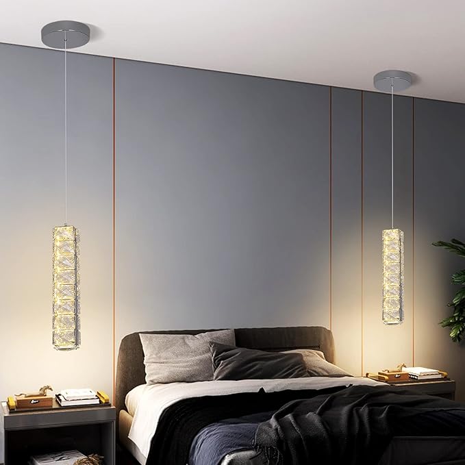 Crystal LED Ceiling Light Chandelier, Modern Semi Flush Mount Lighting Fixture Ceiling Lamp for Living Room, Dining Room, Bedroom, Kitchen Island, Entryway (1 Pendant Light)