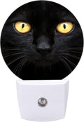 Round LED Night Light,Black White Cat Face Close Up Crop LED Night Light Plug into Wall with Dusk to Dawn Light Sensor White Energy Efficient Nightlight for Bedroom Hallway Living Room Kitchen