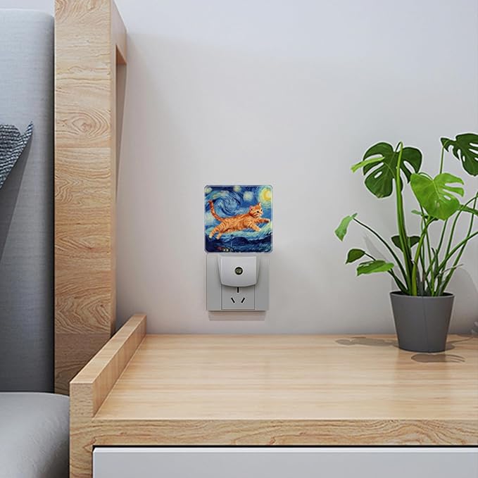 LED Night Lights Plug into Wall,Starry Night Pouncing Bengal Cat Decorative Night Lights Plug into Wall with Auto Light Sensor for Boys Girls Bedroom Decorative Nightlight Led Lamp