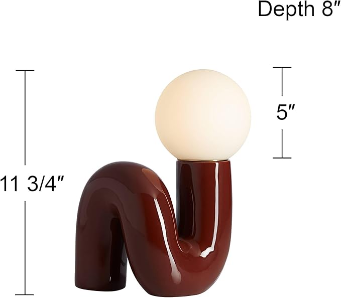 360 Lighting Fondant 11 1/2" Small Mid Century Modern Accent Table Lamps Set of 2 Chocolate Brown Ceramic Glass White Shade Living Room Bedroom Bedside Nightstand House Office Home Reading