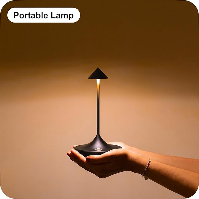 2-Pack Cordless Rechargeable LED Table Lamps, Metal, 3 Color Touch Stepless Dimmable, IP54 Waterproof Portable Battery Operated for Outdoor Dining Patio Restaurant Home Decor, Black