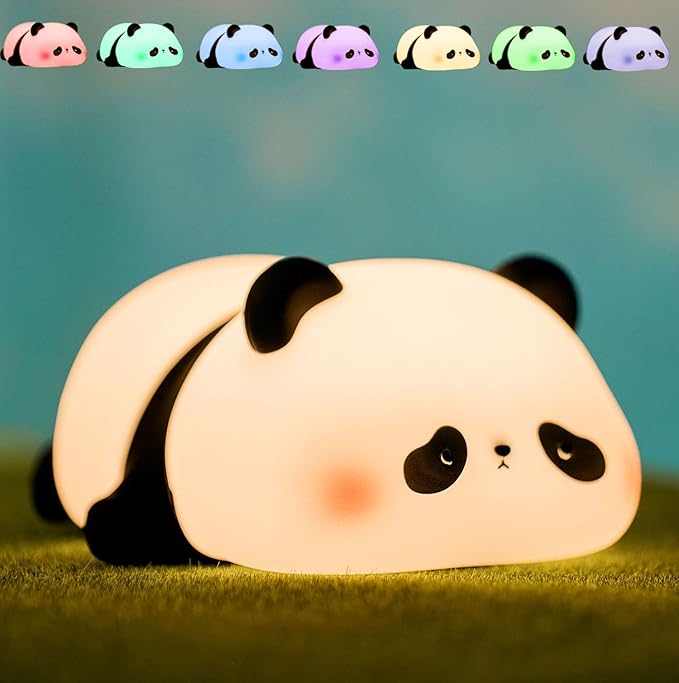 Squishy Cute Panda Night Light,Voice Controlled Light with 7 Color Modes Soft Silicone USB Charging Panda Lamp for Kids Room,Novelty Animal Night Lamp for Decor,Cool Gifts for Boys Girls