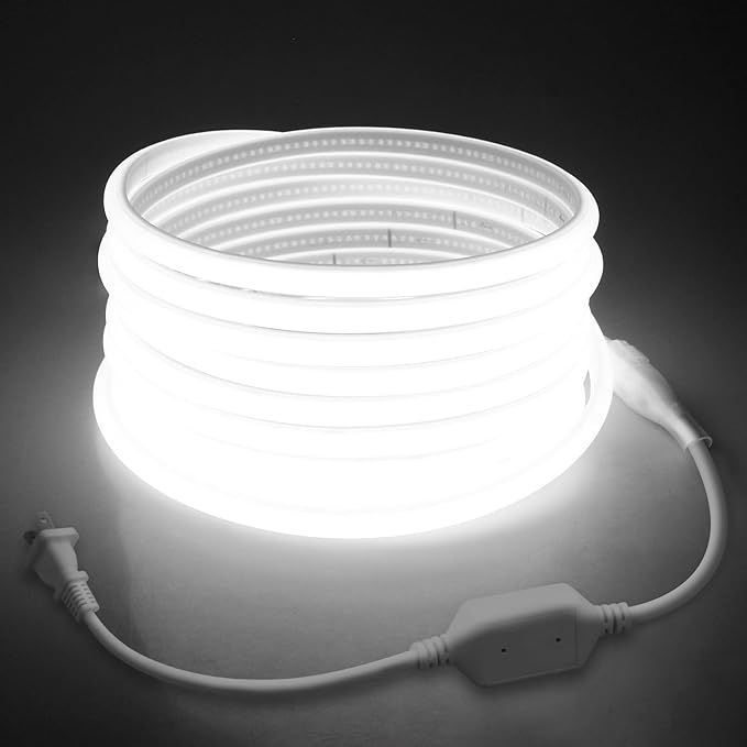 5M COB Led Strip Lights for Outdoor Waterproof LED Rope Lights 16.4ft Daylight White 6000K AC 110V ~120V Connectable Led Flexible COB Light for Indoor Ceiling Kitchen Cabinet Closet Cold White
