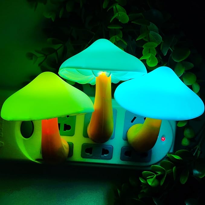 AUSAYE 5Pack Sensor LED Night Light Plug in Lamp 7 Color Changing Mushroom Light Cute Night Lights for Adults Kids NightLight Bedroom,Bathroom,Toilet,Hallway,Stairs,Kitchen,Basement