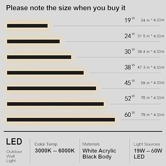 Upgraded 79 inch 2pcs Modern Wall Light, 4.33 Inch Wide Dimmable Linear Wall Sconce, Waterproof IP65, Black LED Long Outdoor Lights for Garage, Front Door, Exterior Wall Lights