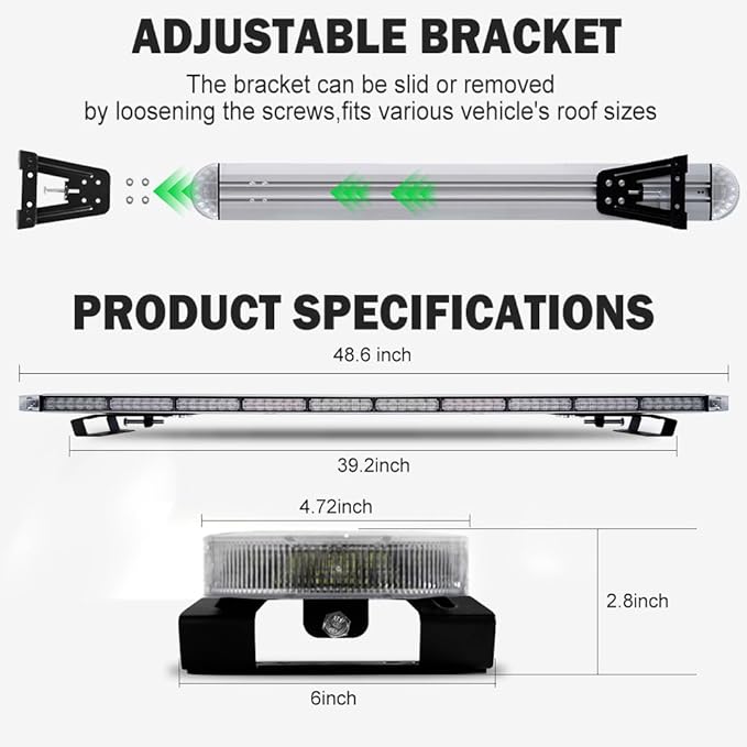ASPL 49 inch Low Profile Emergency Strobe Lights Bar Rooftop Full Aluminum Flashing Warning Security Traffic Advisor Hazard Light for Trucks Tow Construction Vehicles(Green/White)