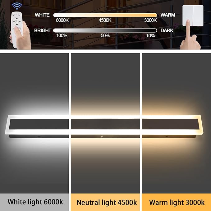 47 Inch 1 Pack Long Outdoor Wall Lights 3000K-6000K Dimmable Black Exterior Light Fixtures Wall Mount Modern Porch Long LED Outdoor Patio Lighting for House Front Door