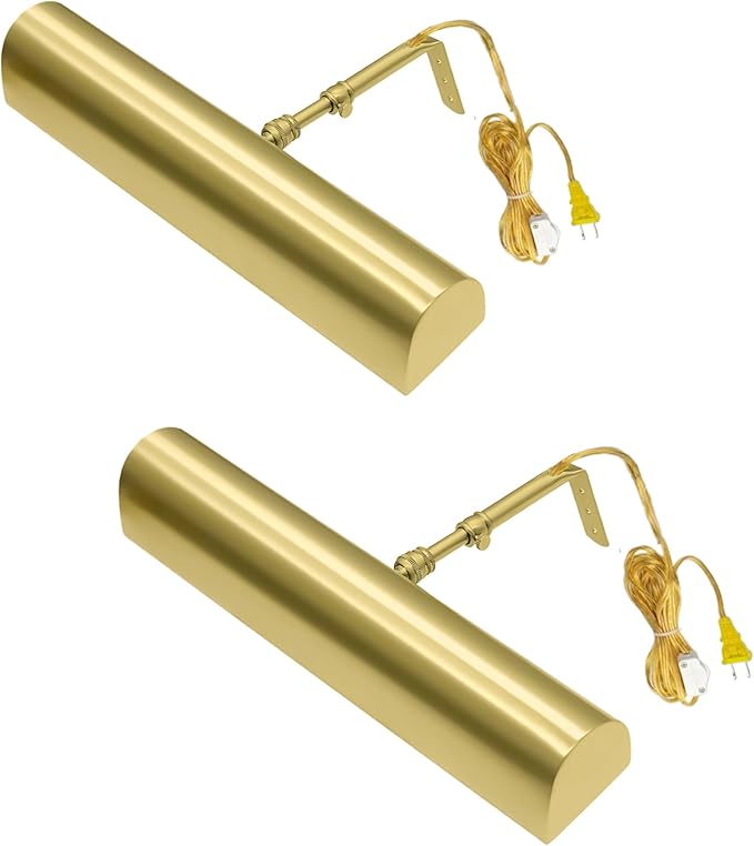 Royal Designs, Inc. Plug-in Picture Light, Gallery Lighting, 12 ft Cord with in-Line Hi/Low/Off Switch, PLP-2016-16-BSB-2, Brushed Satin Brass, 16.75 Inches, Pack of 2