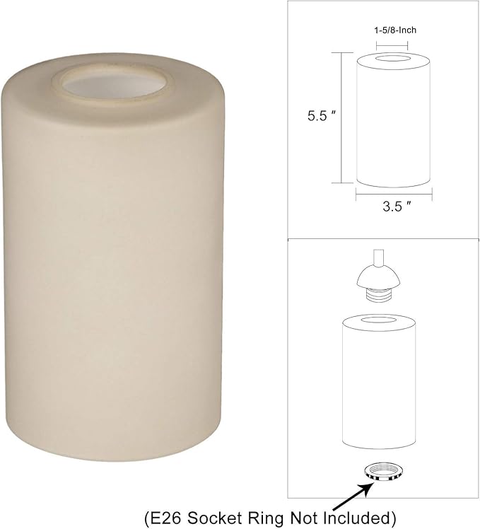 3 Pack Vintage Style Glass Shade, Cylinder Light Fixture Replacement Globe or or Cover with 1-5/8-Inch Fitter for Chandelier Wall Sconce Pendant Light, G0110