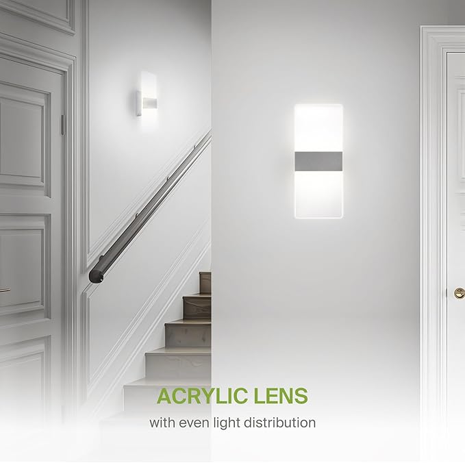ASD LED Indoor Wall Mount Light Fixture - 12 Inch 12W Modern Interior Brushed Nickel Dimmable Wall Sconce Light - UL 2700K-5000K Adjustable - Hallway, Bedroom LED Wall Lights, Pack of 2