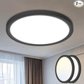 libtit 16Inch Flush Mount LED Ceiling Light Fixture, 3000K 4000K 6500K Adjustable, 36W 3600lm Black Satin Round Ceiling Lamp for Bathroom Shower Hallway Kitchen, 2 Pack