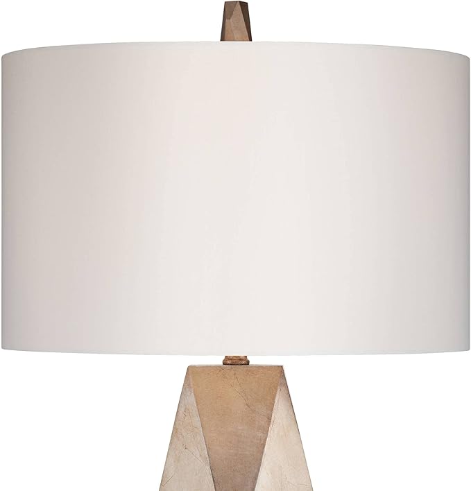 Possini Euro Design 32 1/2" Tall Geometric Large Mid Century Modern Glam End Table Lamps Set of 2 Champagne Gold Living Room Bedroom Bedside Nightstand House Office Home Reading Off-White Shade