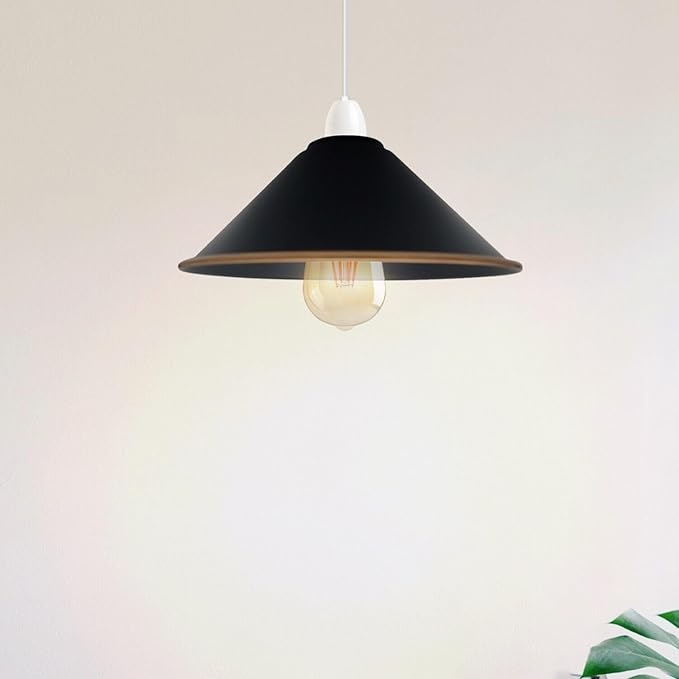 Black Metal Cone Pendant Light Shade Farmhouse Hanging Light Fixture Replacement Lamp Shade for Ceiling Fan or Kitchen Island Lighting (Black, Pack of 1)