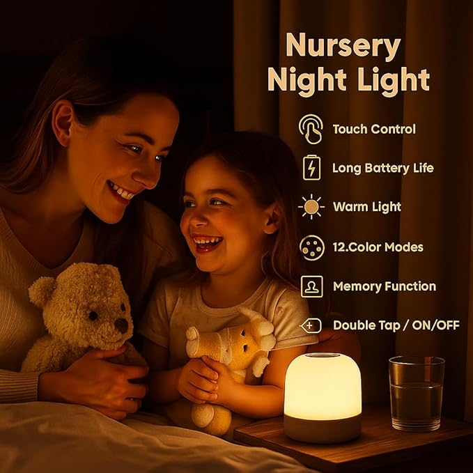 Night Light for Kids, Baby Light for Nursery,12 Colors Changing Modes & Stepless Dimming, Nursery Night Lamp,Rechargeable Night Light for Breastfeeding,BPA Free,Touch Control