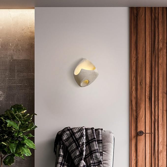 Modern Textured Wall Sconce, Minimalist Sculpture Lamp with Concrete Finish & Irregular Geometric Design, Hidden LED Warm Light for Living Room, Bedroom, Hallway, Gallery.(D)