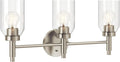 Kichler Madden 3-Light Vanity with Clear Glass in Brushed Nickel, Sloped Ceiling Compatible, for Single Vanity in Bathroom (10.5" x 24"), 55185NI
