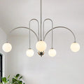 Modern Sputnik Globe Chandelier, 6-Light Nickel Linear Chandeliers for Dining Room and Kitchen Island, Mid Century Light Fixture Over Table, (Milk White Glass Bubble Shades, 40 Inch)