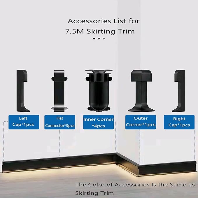 LED Aluminium Metal Baseboard Trim, Pearl White Finish 3 Pack 3.15 Inch x 8.2 Ft Total 24.6 Ft or 80mm x 2500mm LED Channel Line Light Aluminum Wall Base Board Cover Cove Molding Skirting Trim