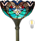 WERFACTORY Tiffany Floor Lamp Green Liaison Stained Glass Light 12X12X71 Inches Pole Torchiere Standing Corner Torch Uplight Decor Bedroom Living Room Home Office S160G Series