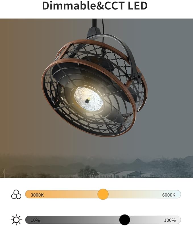 Outdoor Ceiling Fan with Light, IP55 Rated Waterproof Ceiling Fan with Tilting Head & Plug in Cord Remote and App Control - Caged Design for Patios Garage Gazebo Pergolas Pavilions 20 Inch