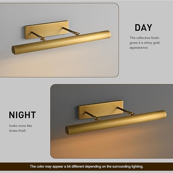 Hardwired Rotatable Brass Picture Light – Gold Wall Art Light for Paintings, Portraits & Photo Frames, Wall-Mounted LED Lighting for Artwork Display (Brushed Brass, 24 in-Picture-Light)