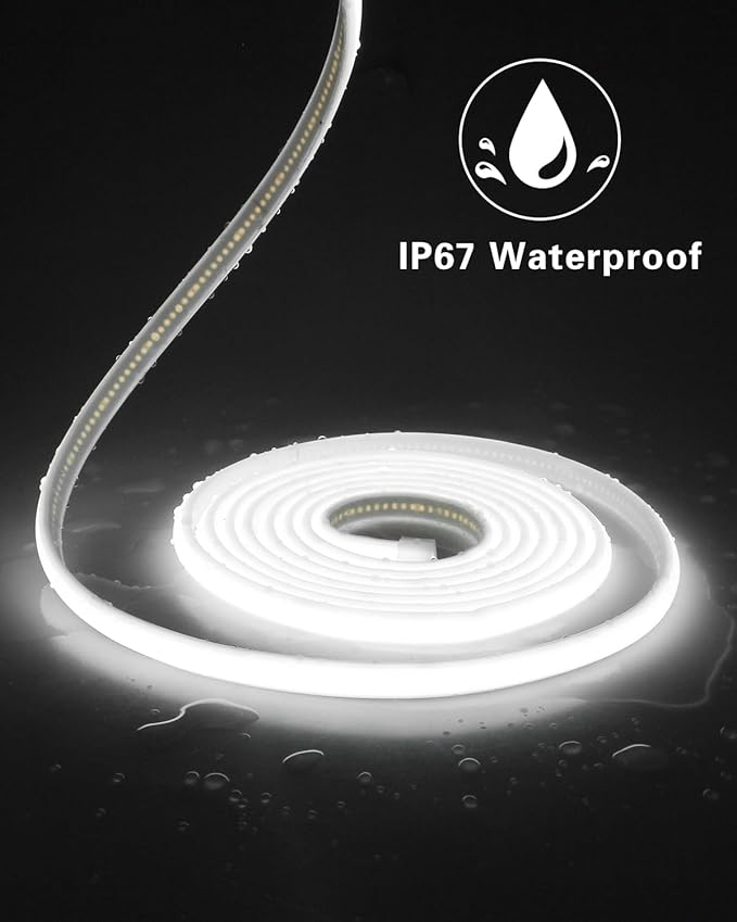 Aclorol 5V COB LED Strip Light 6000K Cold White Waterproof IP67 Dimmable 20FT LED Rope Lights with Timer 10mm Width for Bedroom Kitchen Balcony Railing Pergola Indoor Outdoor Lighting Decoration
