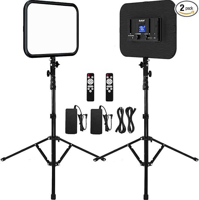 LED Video Light Panel Photography Lighting, 45W LED Studio Light for Phtography, Video Lighting Kit with 70.8" Tripod, Bi-Color 3200K–7500K, 8 Scene Lighting Effects (2 Pack)